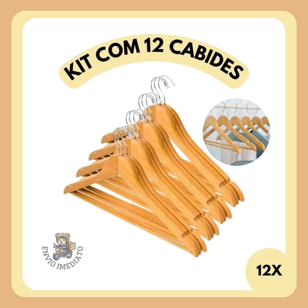 Conjunto 12 Cabides De Madeira Rayco Para Calças Blusas Jaquetas  Closet Organizador Roupas Pesadas Organizador