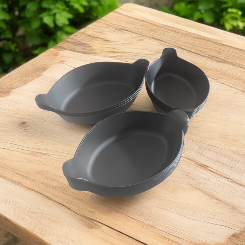 10 Petisqueira Canoa Funda Preta Plástico Restaurante 600 ML