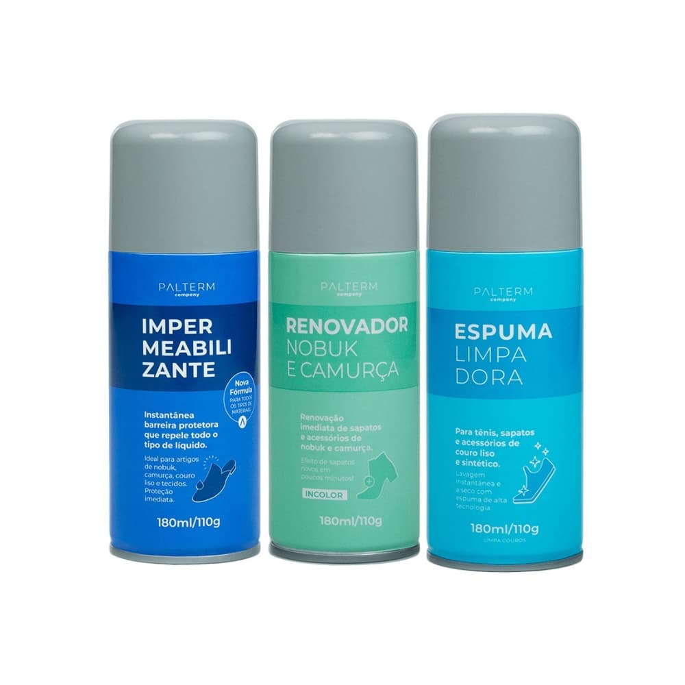 Kit Espuma Limpadora, Renovador e Impermeabilização para Calçados Nobuck e Couro Incolor