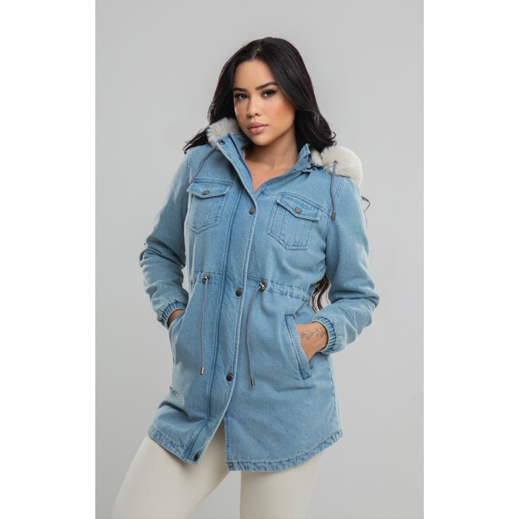 Jaqueta Jeans Feminina com Pelinho  Conforto e Estilo Sobretudo com Forro Macio De Promoção
