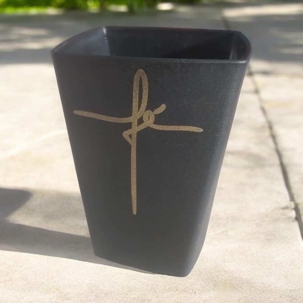 10 Copo Quadrado Fé Preto Plástico 300 ML Lembrancinha Igreja Lavável