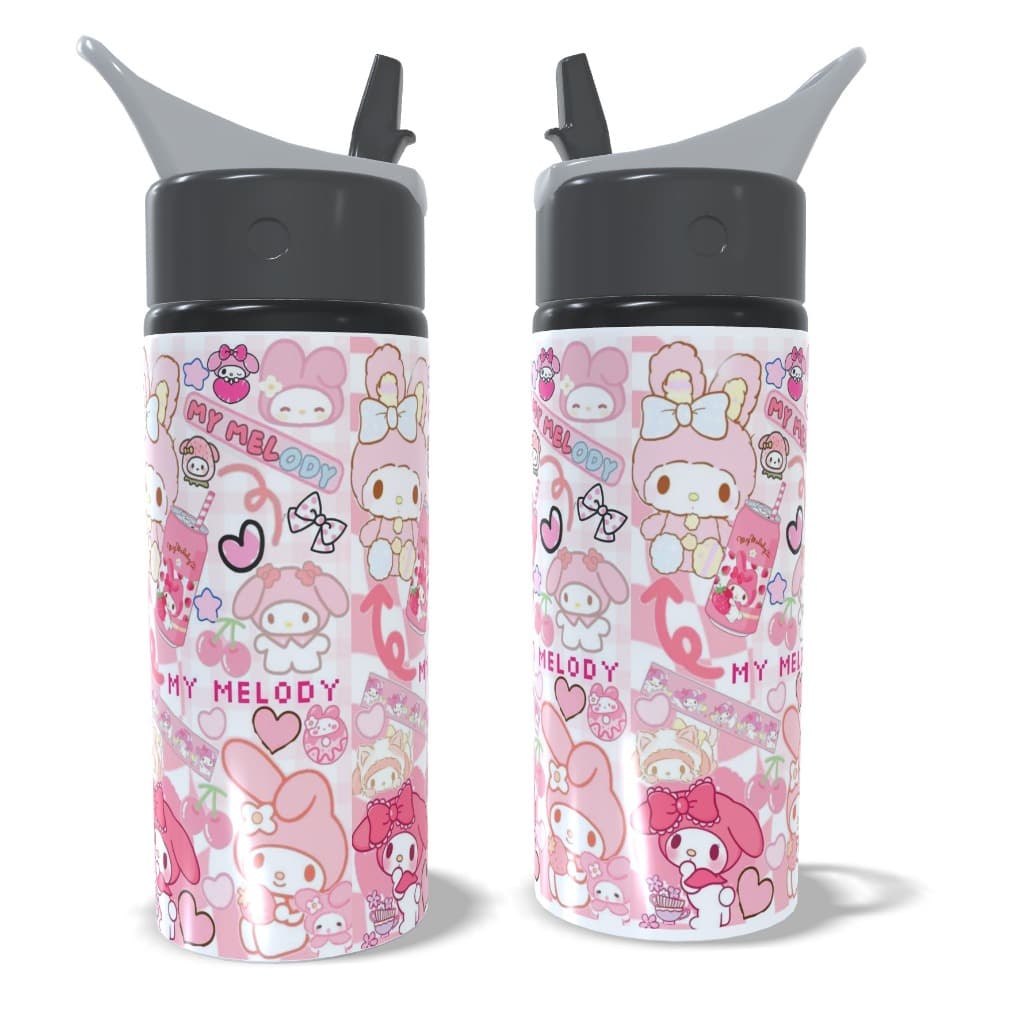 Garrafa Squeeze Hello Kitty e Amigos Melody Kuromi Pompompurim Alumínio Infantil Escolar