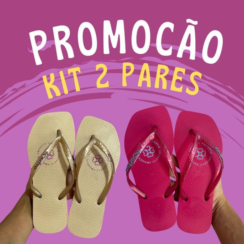 Kit 2 Pares de Chinelos Quadrado Feminino Amorêvo Leve Confortável