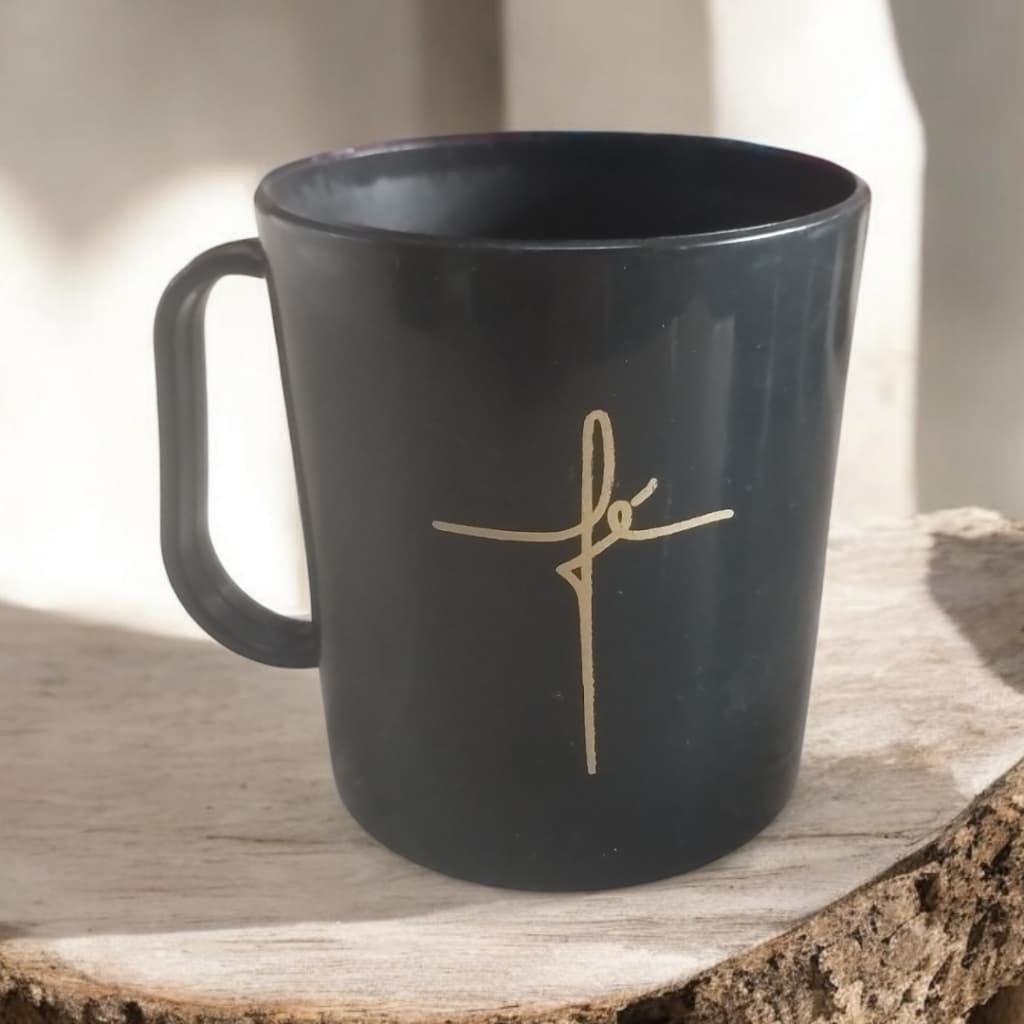 20 Caneca Fé Preta Plástico 320 ML Religião Igreja Evento