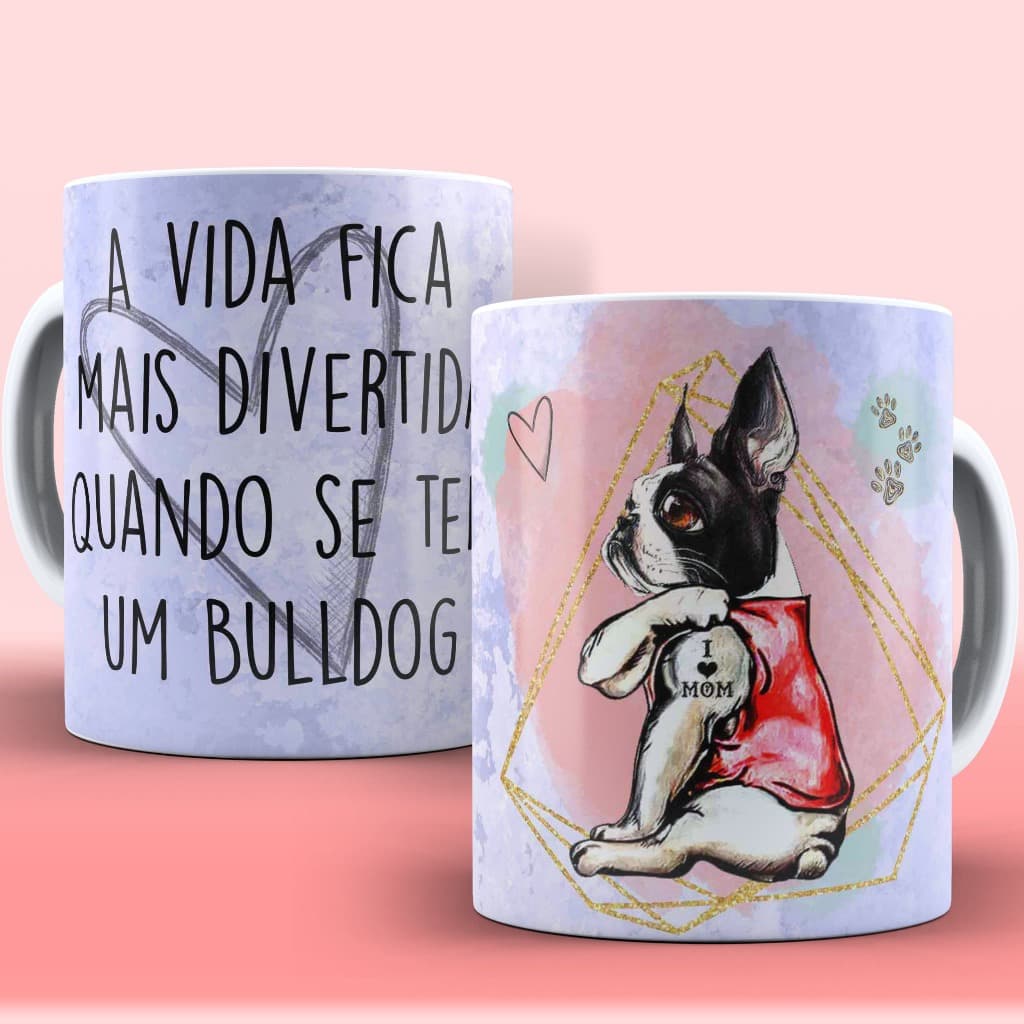Caneca xícara com nome personalizado tema Cão Bulldog francês