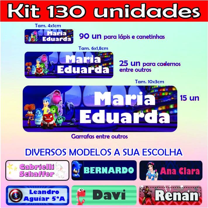 Etiqueta Personalizada Escolar Kit 130 unidades Adesivo Personalizado Etiqueta Escolar