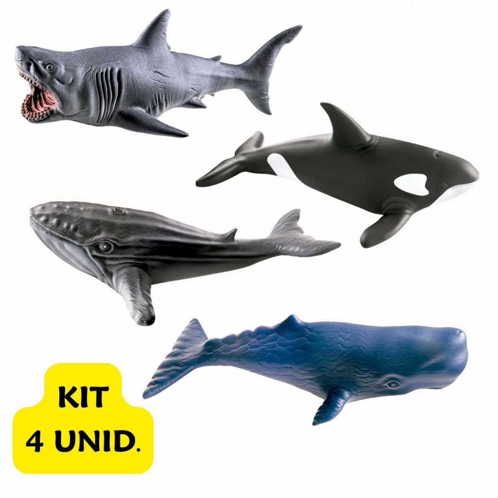 Brinquedos de Praia Tubarão Baleia Infantil Menina Menino Kit 4 Unidades Vinil Macio