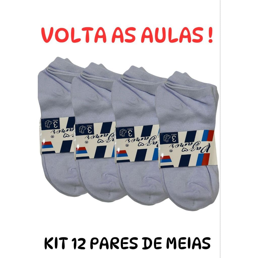 Kit 12 Pares de Meias Juvenil UNISSEX Volta às Aulas/escolar -  Confortáveis, Duráveis e Macias para o Dia a Dia!