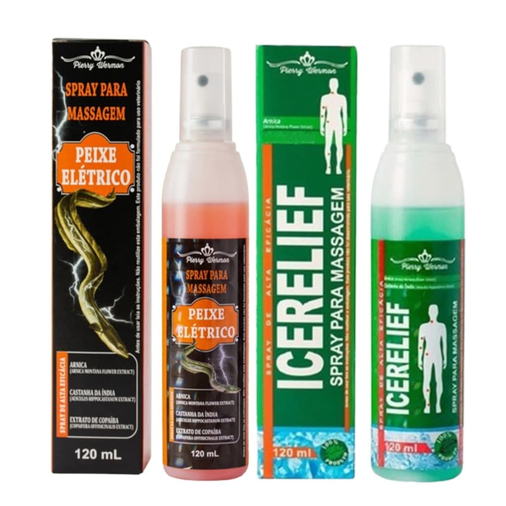 Kit Spray Massagem Icerelief 120ml + Spray Massagem Peixe Elétrico 120ml