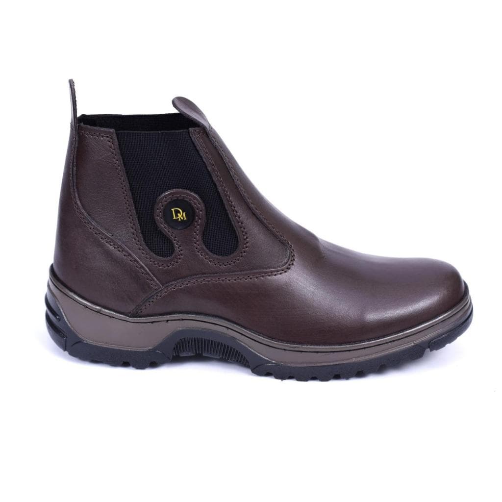 Bota Botina Masculina Café Couro Latego Legítimo Sola Escura de borracha Trabalho Palmilha em Gel Envio Imediato