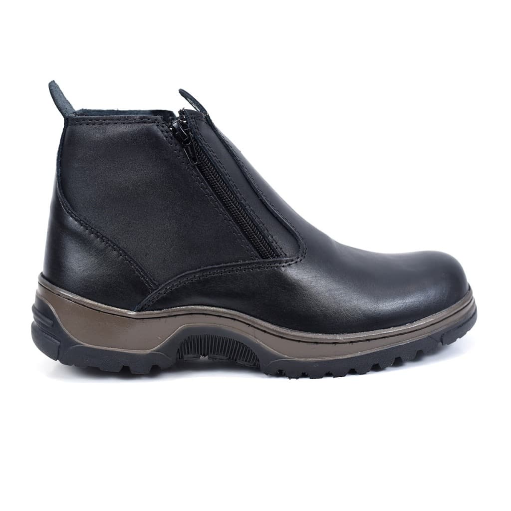 Bota Botina Masculina Preta Couro Legítimo Trabalho com Ziper Palmilha em GEL Envio Imediato