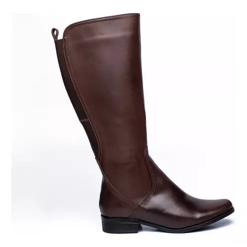 Bota Feminina Couro Cano Alto Montaria Salto Grosso Confortavel Leve Moda Outono Inverno Estilo