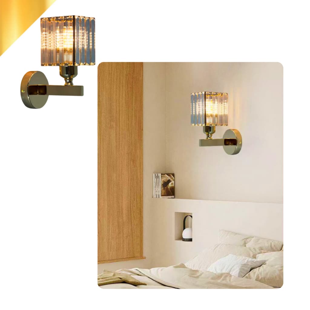 Arandela Parede Metal Cristal Moderno Elegante Sala Quarto Lavabo Banheiro Bocal E27 Dourado Preto