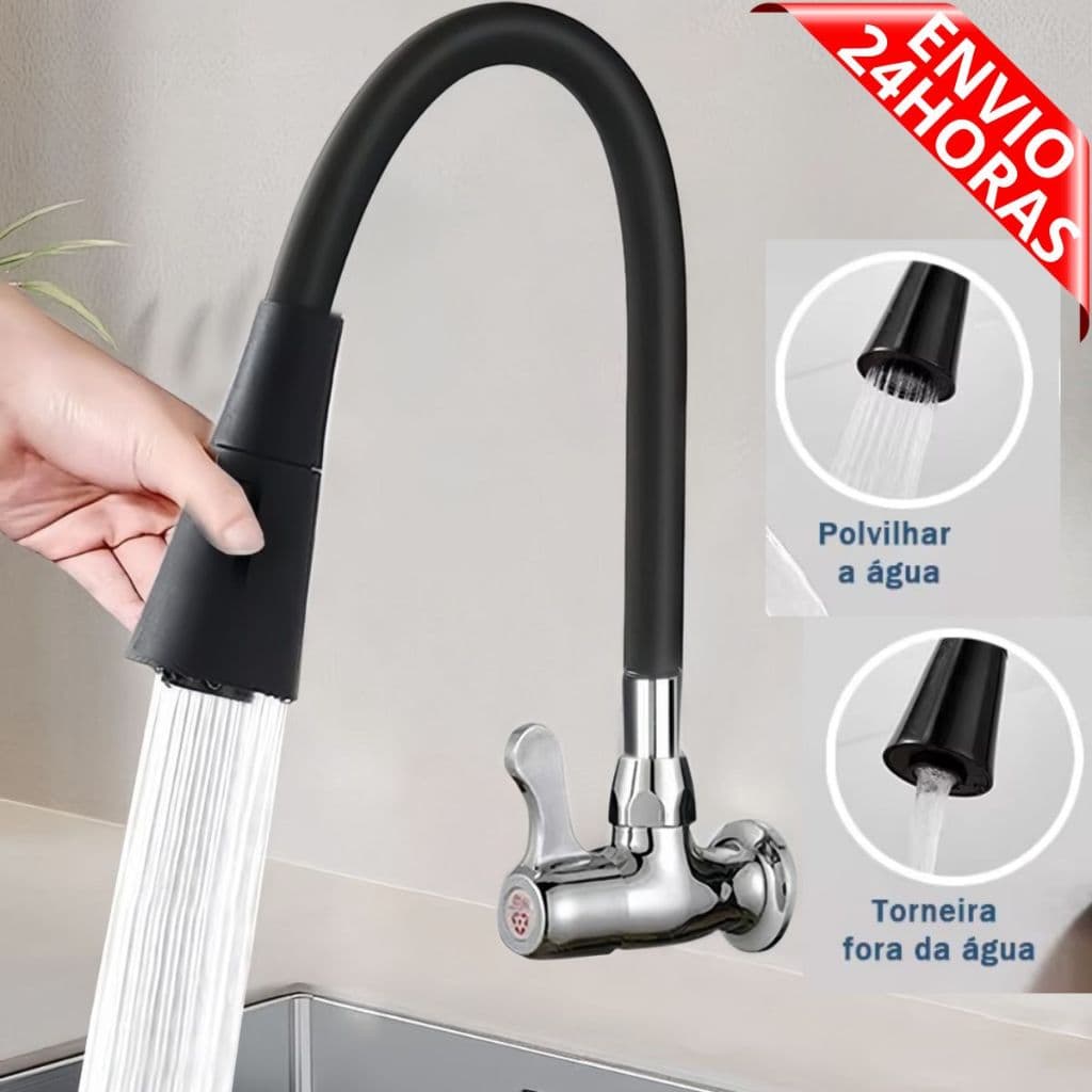Torneira de Cozinha Gourmet Metal Parede ou Bancada Flexível Monocomando
