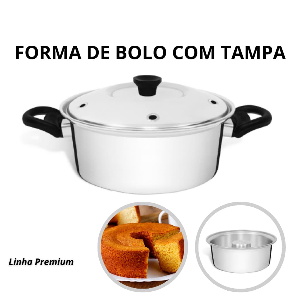 Forma de Bolo e Pudim com Tampa N° 20, 22, 24, 26cm com Furo Central - ALUMIC