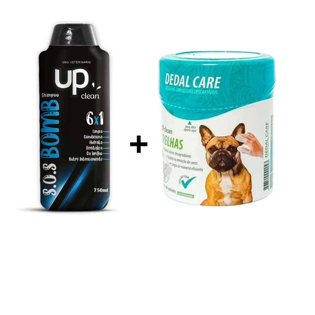 Dedal Care Orelha Limpa + Shampoo Up Clean para Cães e Gatos Bomb