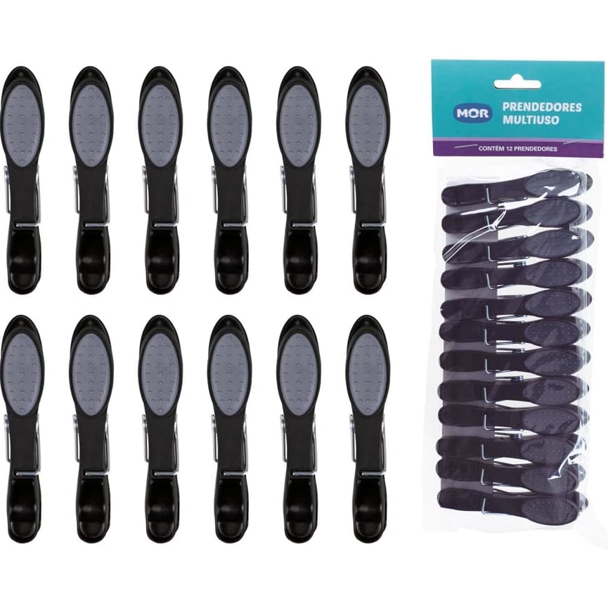 KIT Pregadores ou prendedores de roupas emborrachado preto MOR com variações 24/36/48 e 96 peças.