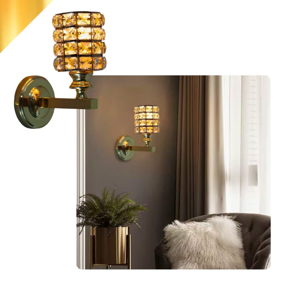 Arandela Parede Metal Cristal Moderno Elegante Sala Quarto Lavabo Banheiro Bocal E27 Dourado Preto