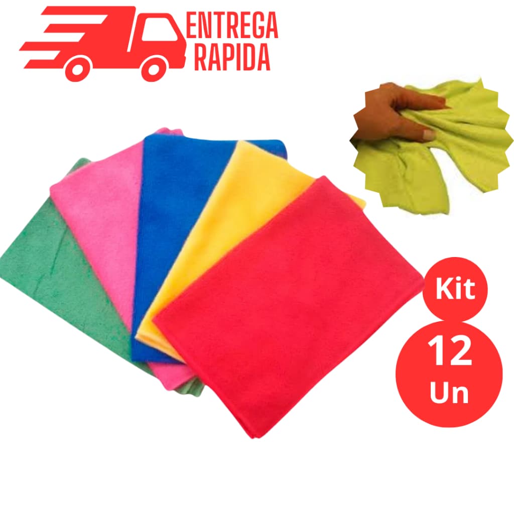 Kit 12 pano de limpeza microfibra alta absorção