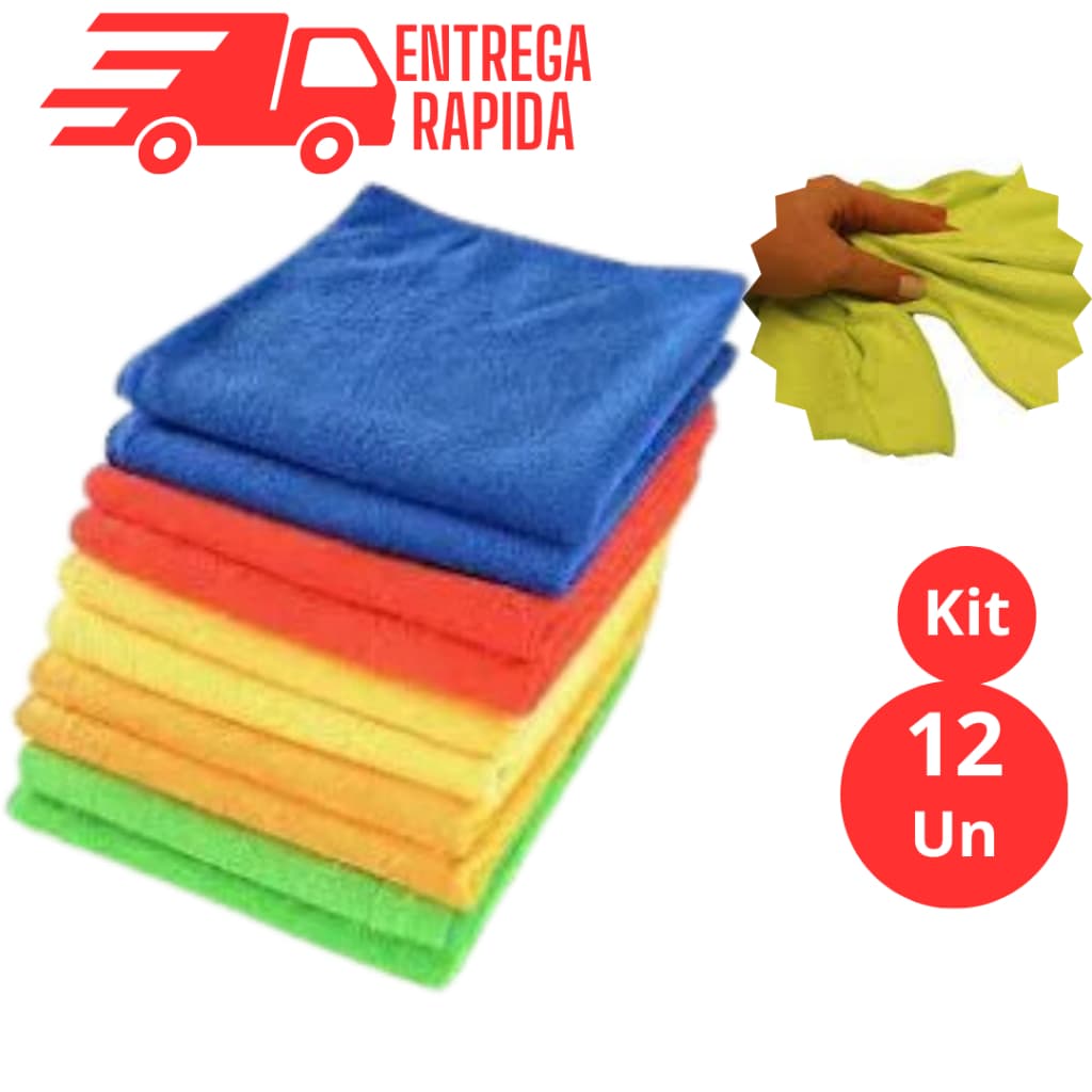 Kit 12 toalha de limpeza microfibra alta absorção