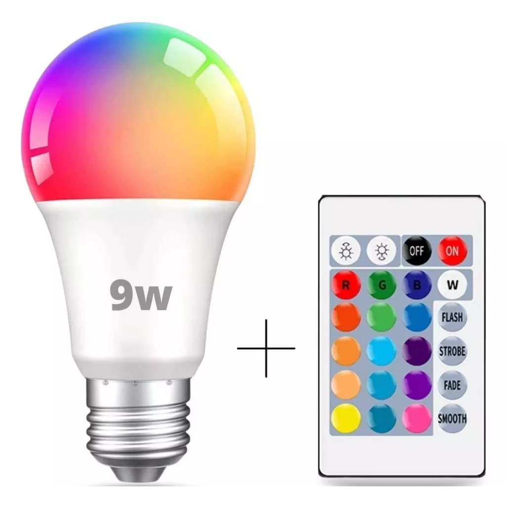 Lâmpada RGB 10w 7W 3W Led Bulbo 16 Cores A70 Cont. Remoto E27 807