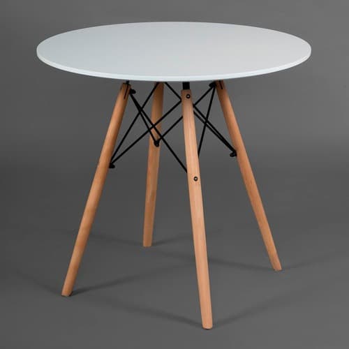 Mesa Jantar Estilo Eiffel Eames pé de madeira Cozinha Redonda Moderna 90cm Branca