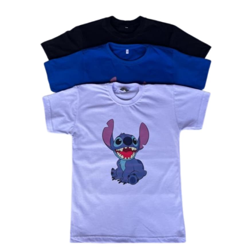 Blusa Stitch Infantil  Manga Curta Gola Redonda 100% Algodão