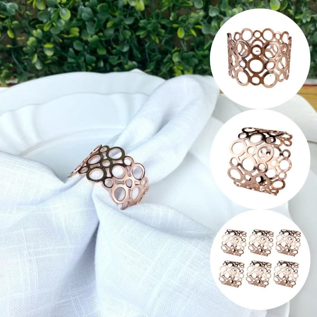 Kit 6 Anel Argola Porta Guardanapo Metal Duo Luxo Mesa Posta Prata ou Dourado