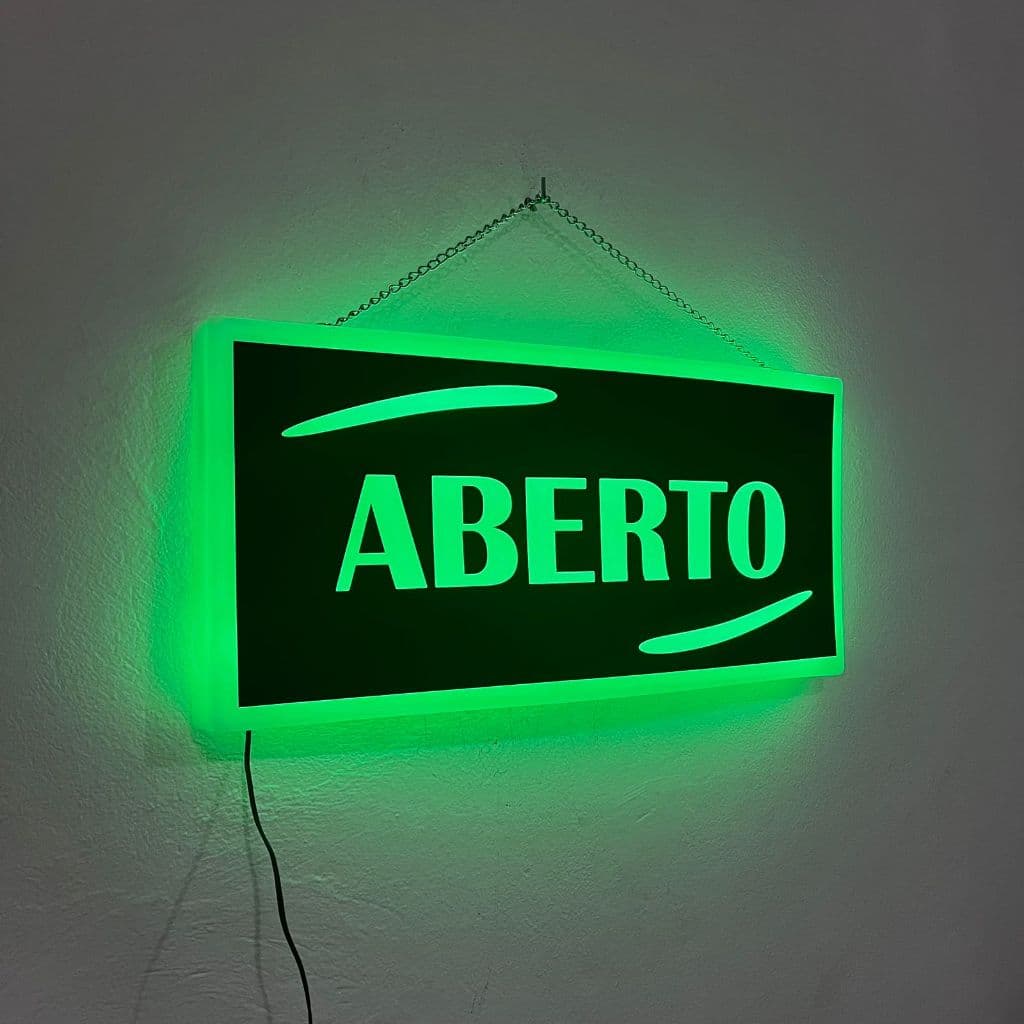 Placa Aberto Moderno Iluminada Led 60x28
