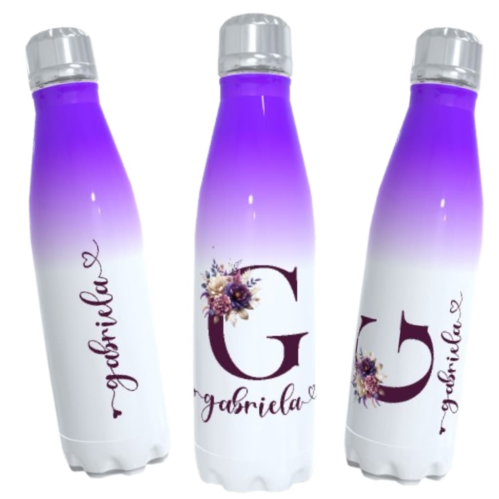 Garrafa/squeeze aço inox térmica parede dupla 500ml roxa personalizada com nome frase logo degrade bicolor