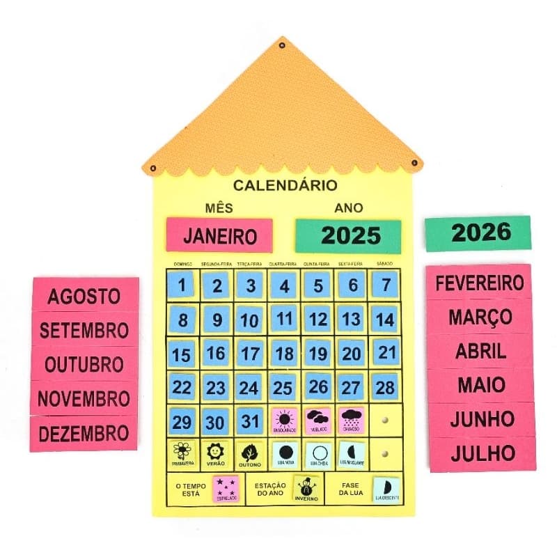 Painel Sala De Aula Calendário Do Mês Em EVA 2025 - Amarelo
