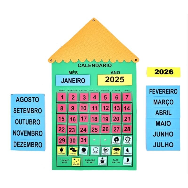 Painel Sala De Aula Calendário Do Mês Em EVA 2025 - Verde