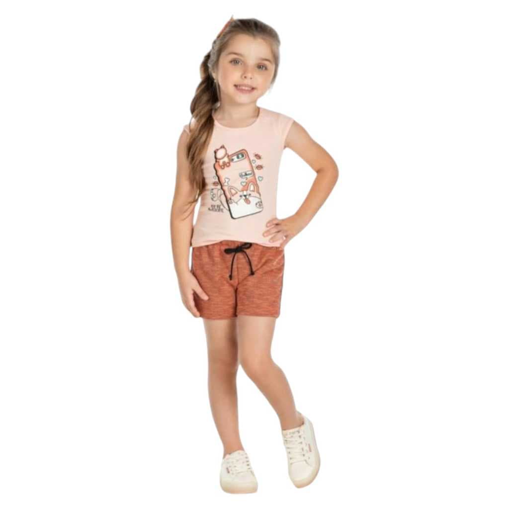 Conjunto de calor menina Jaki Malhas manga curta tamanho 01 ao 03
