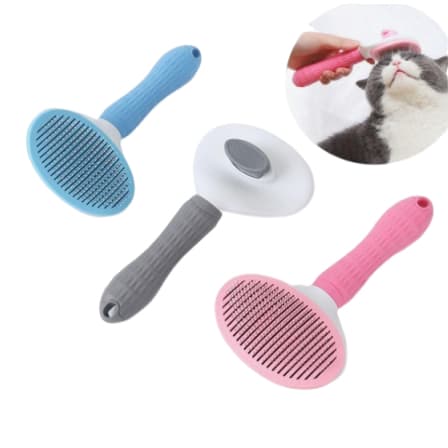 Escova Removedora De Pelos Para Pet Cachorro Gato Rasqueadeira Semi Automática Cerdas Emborrachada