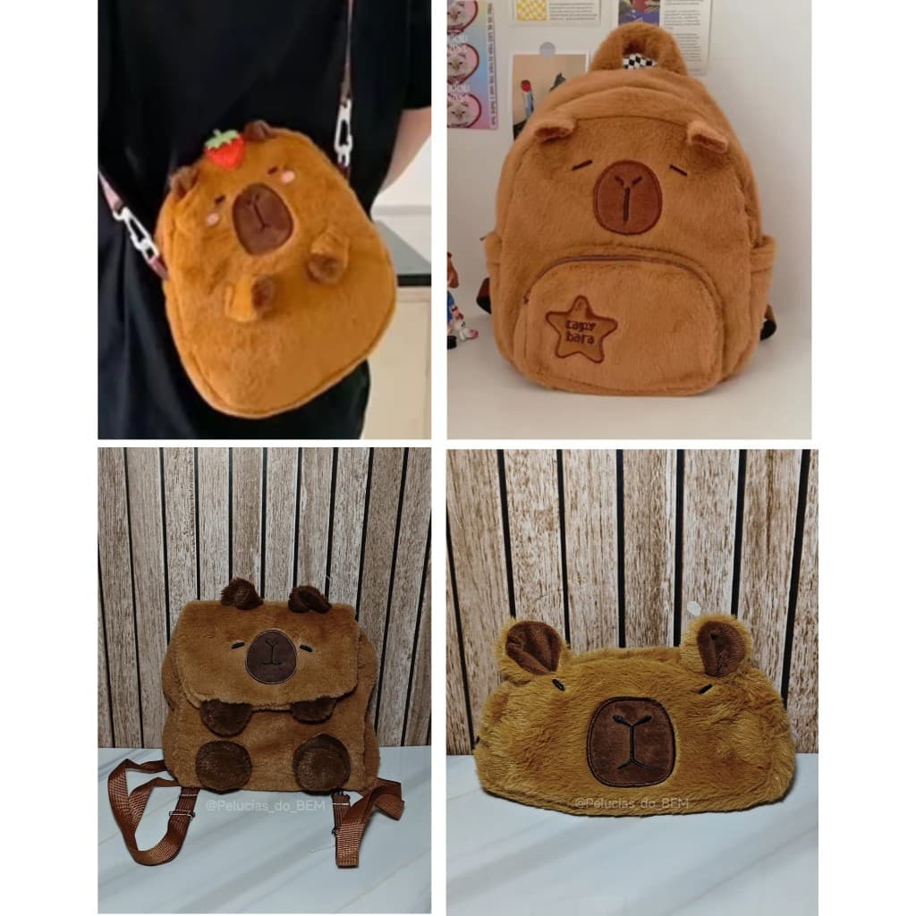 Bolsa bolsinha mochila mochilinha estojo Capivara capibara de pelúcia - tamanho na descrição - infantil