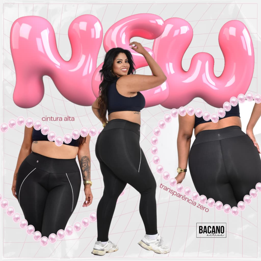 Calca legging com detalhes de linhas brancas na frente tamanho pluz cintura alta