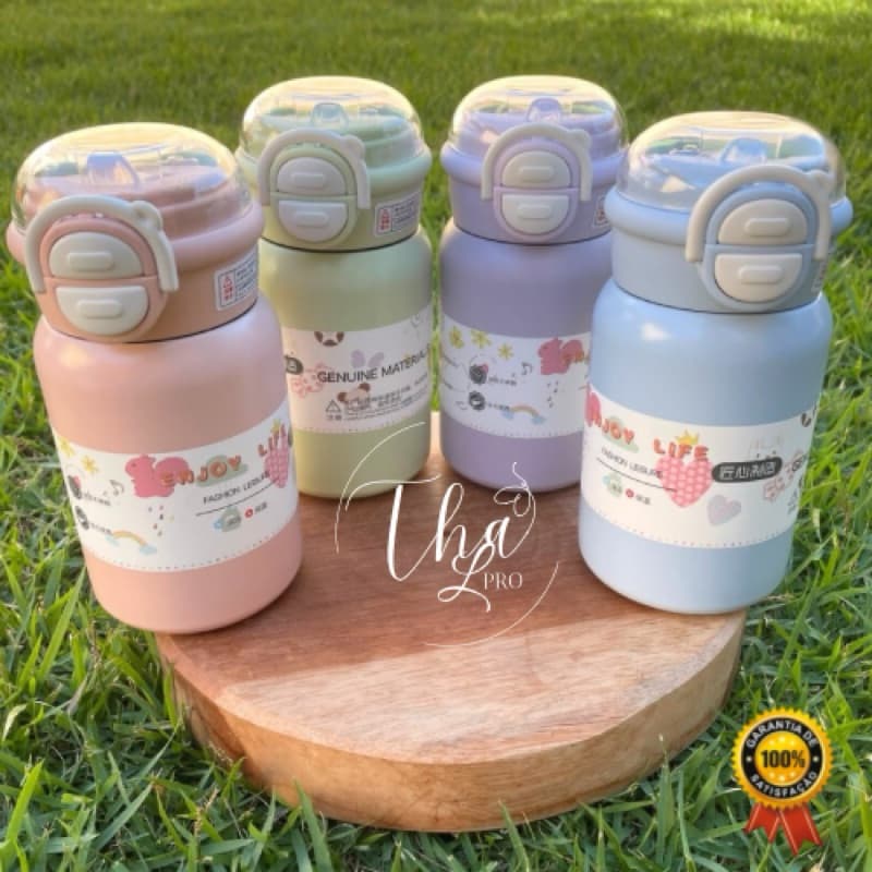 Garrafa Copo Térmico Infantil 400ml com Canudo de Silicone e Bico