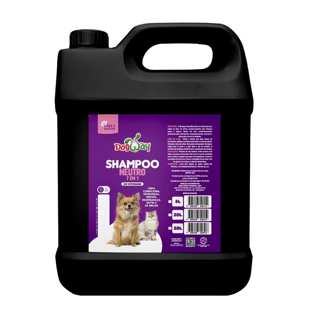 Shampoo Banho e Tosa Neutro 7 em 1 Todas as Pelagens Profissional 5L Cachorro e Gato