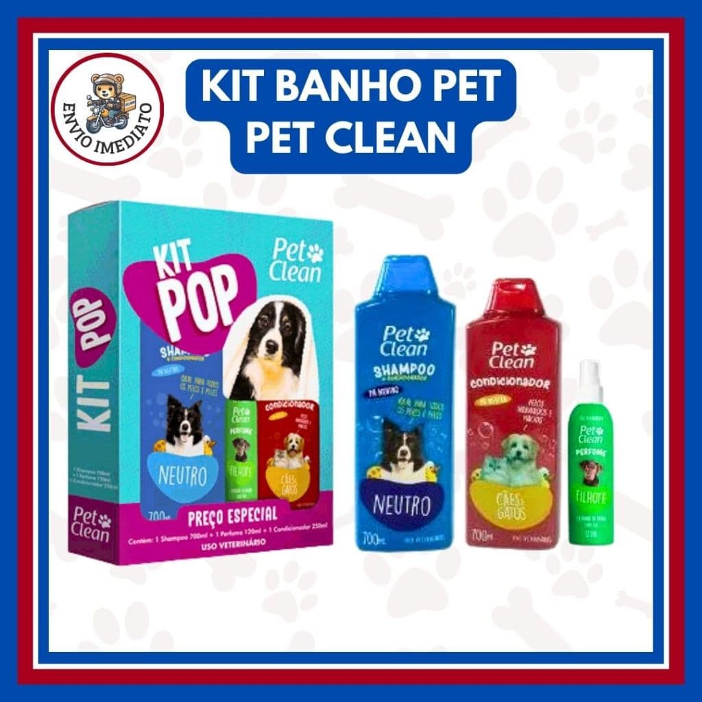 Kit Banho Pop Pet Clean 1 Shampoo + 1 Perfume + 1 Condicionador Cães Gatos Dog Cat Higiene