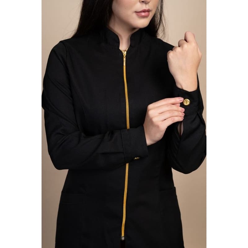 Jaleco Personalizado Feminino Preto Gabardine Personalizado