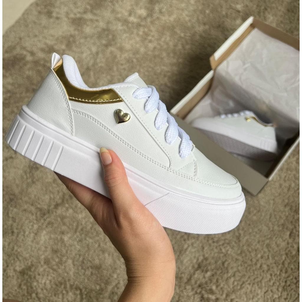 tenis branco CORAÇAO plataforma