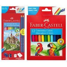 Kit Lápis De Cor 12 cores + Canetinhas 12 Cores + Apontador + Borracha + 2 lapis de escreverFaber Casttel