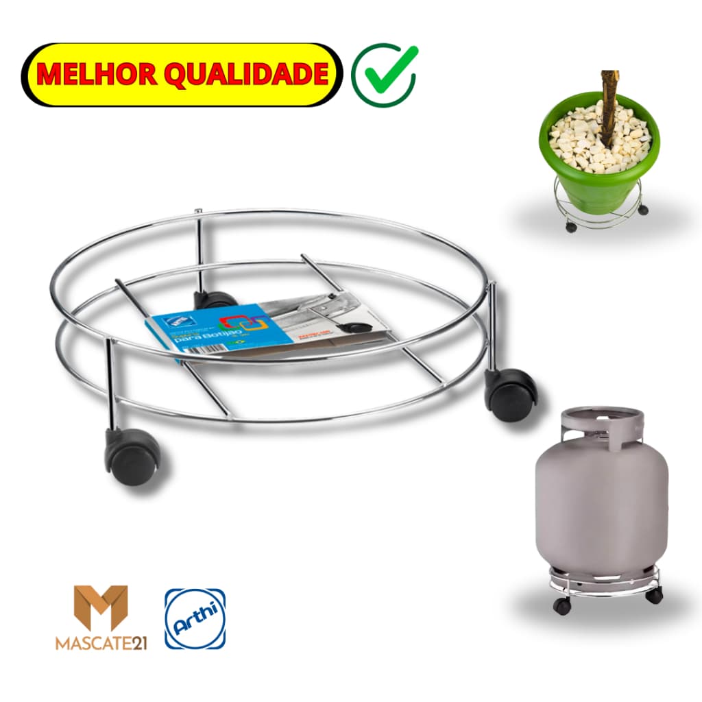 Suporte Para Gás Botijão Com Rodinha Cromado Aço - Arthi