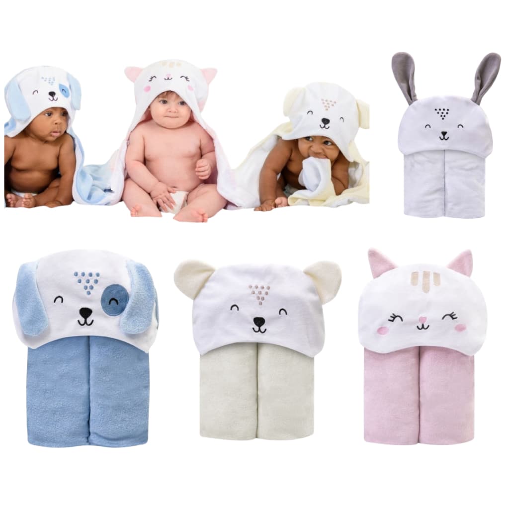 Toalha De Banho infantil Bebê criança Atoalhada Forrada Com Capuz Mami Bichuus 90x80cm