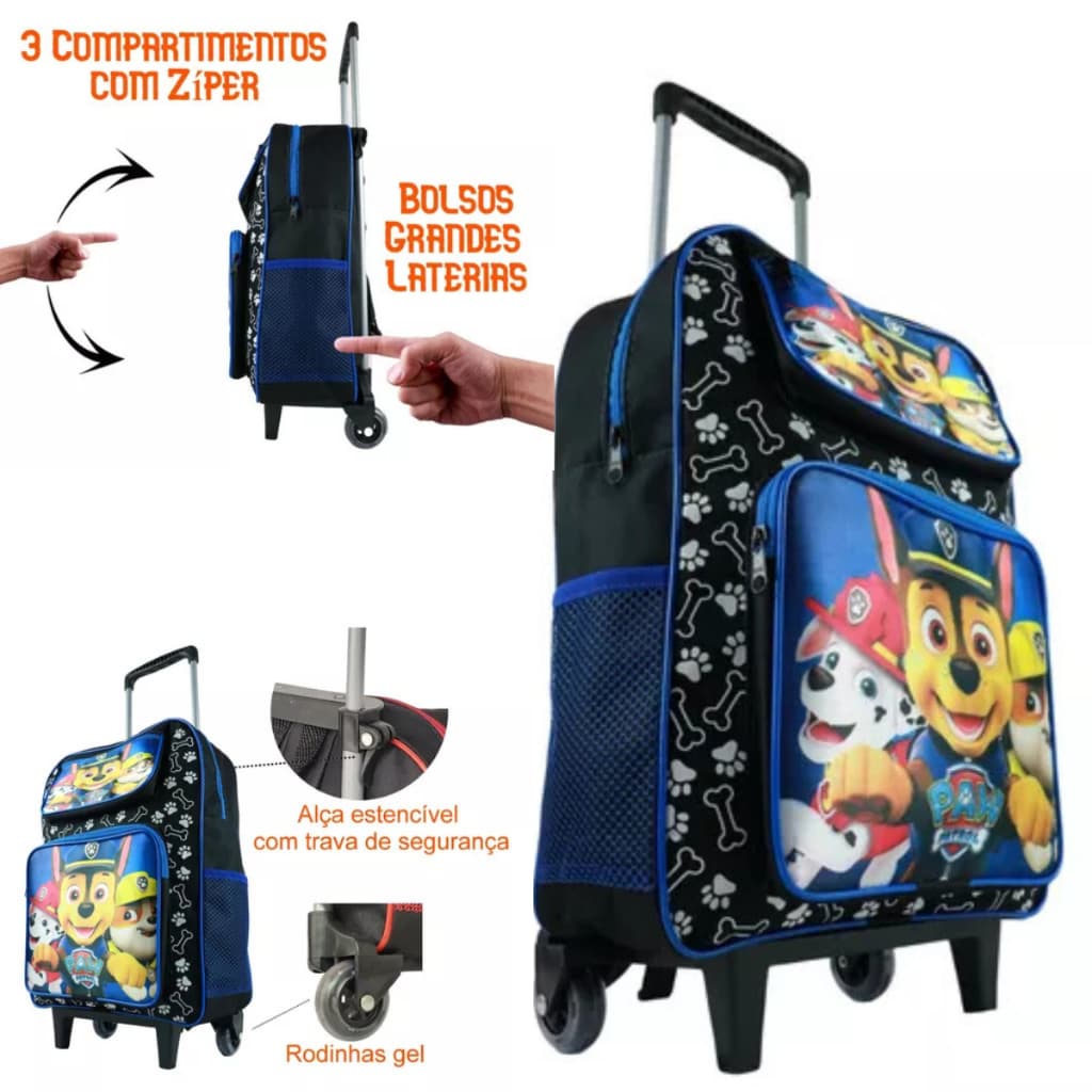 Mochila Infantil  menino Patrulha Canina Com Rodinhas