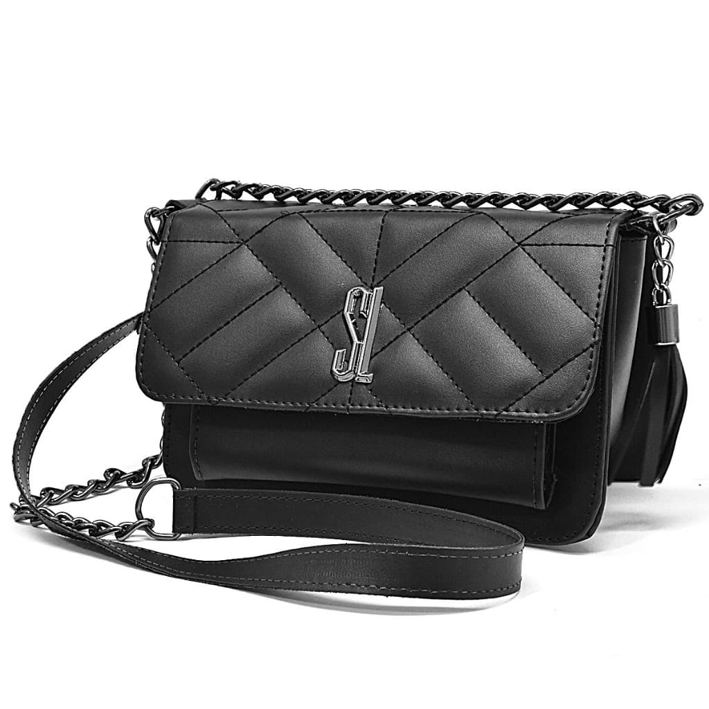 Bolsa Feminina Le Boy Bordada, Pequena, Elegante, Luxuosa, Alça Lisa em Sintético e Corrente