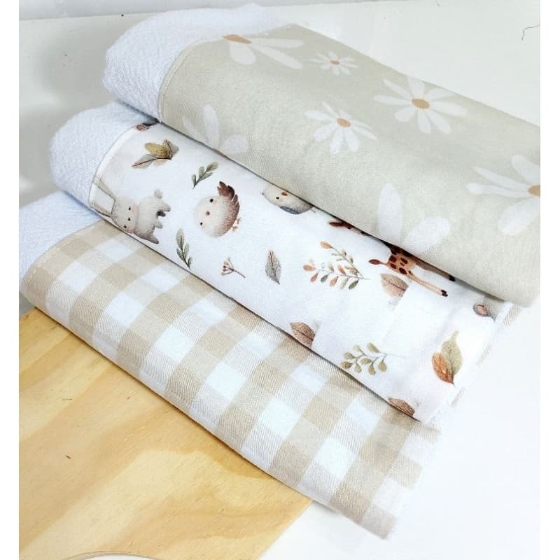 Kit de panos de prato minimalistas com 3 unidades - coleção fazenda
