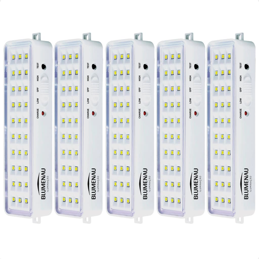 Kit 5 Luminárias de Emergência Blumenau 30 Leds Recarregável Bivolt