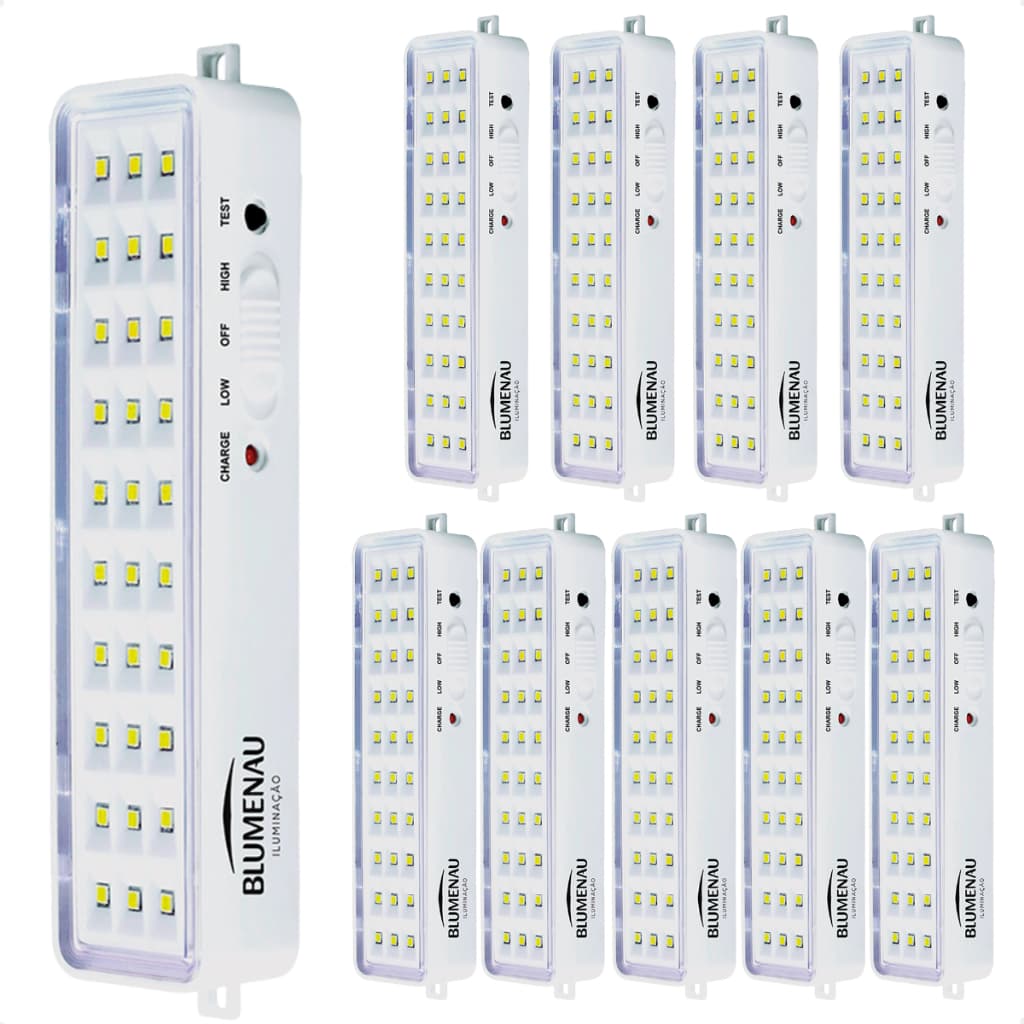 Kit 10 Luminárias de Emergência Blumenau 30 Leds Recarregável Bivolt