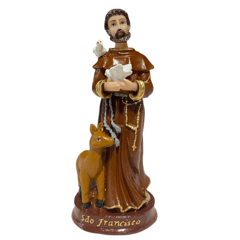 Imagem São Francisco Em Resina 15cm Escultura Decorativa Estatueta Religiosa